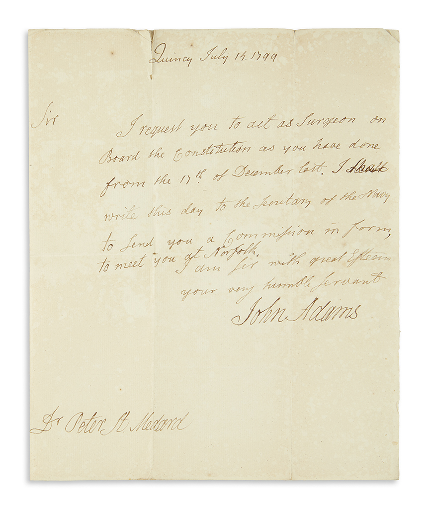 ADAMS, JOHN. Autograph Letter Signed, as President, to Peter St. Medard,